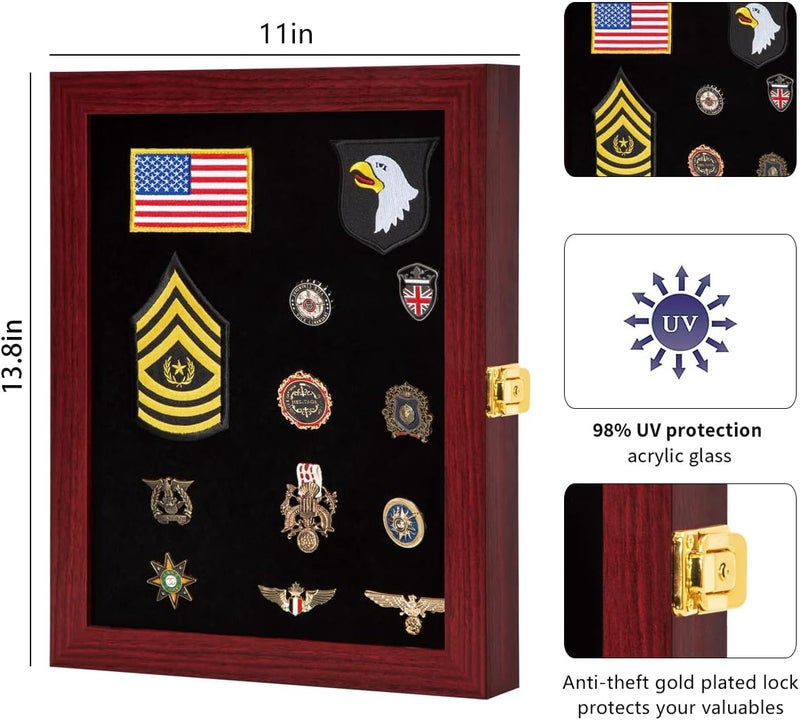 VERANI 11x14 Pin Display Case Pin Collection Display Box Military Medal Display Frame with Uv Protection Acrylic Door for Beach Tags Jewelry Insignia Ribbons Patches Insignia Ribbons Sport Pins - Image 3